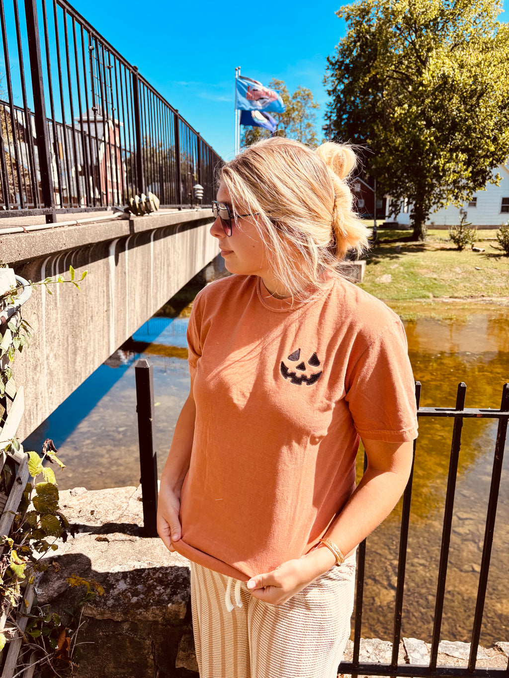 Embroidered Jack-O-Latern Halloween Tee